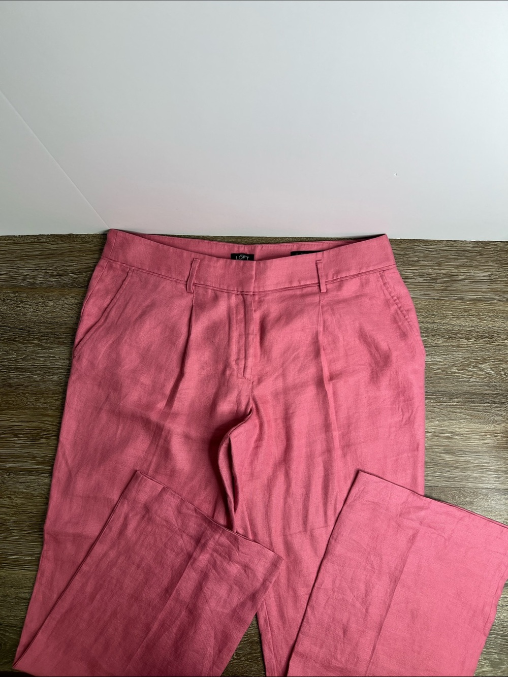 Ann Taylor LOFT Marisa Trouser Pink 100% Linen Wide Leg Pants Size 12